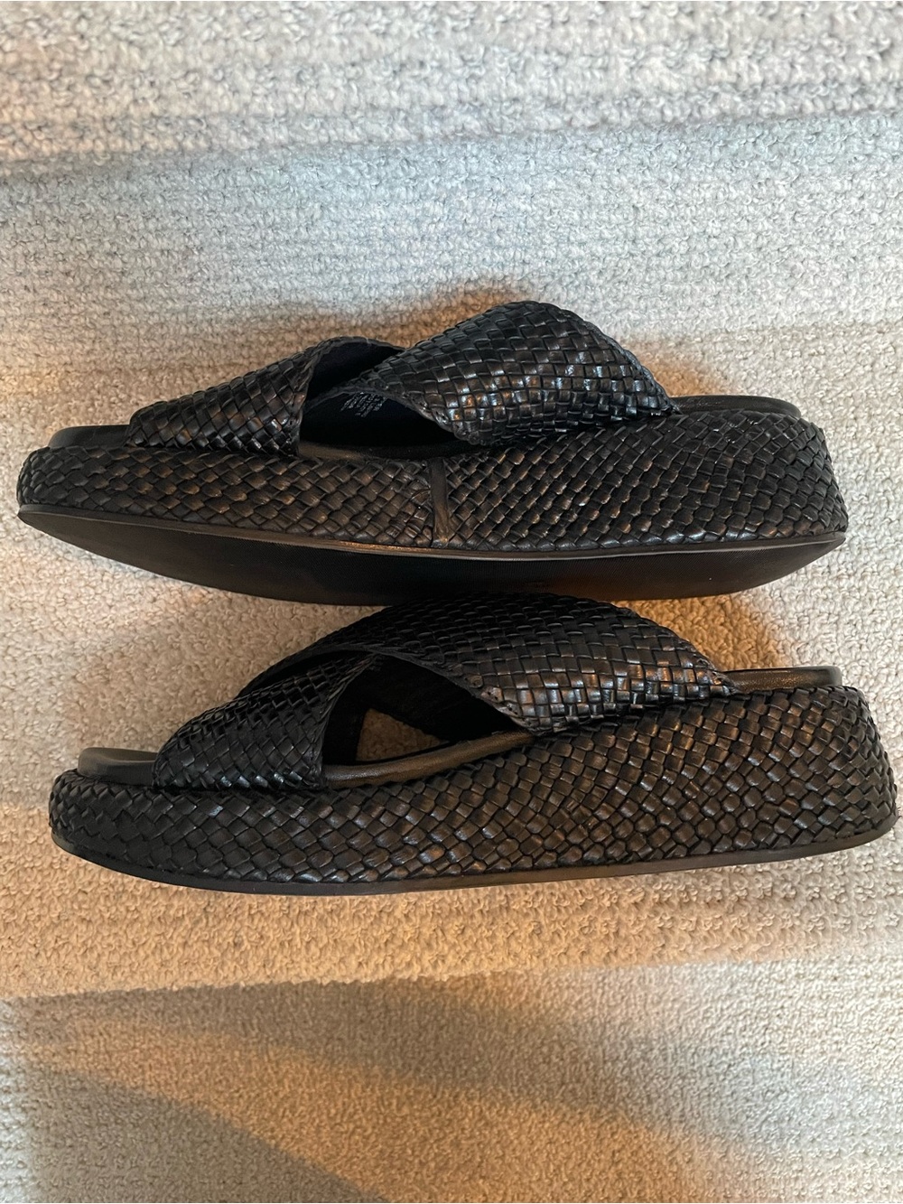 Seychelles Key West Woven Leather Platform Slides Black Sandals Women's Size 9 - Picture 3 of 11
